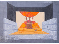 Gouache painting, scenography, interior