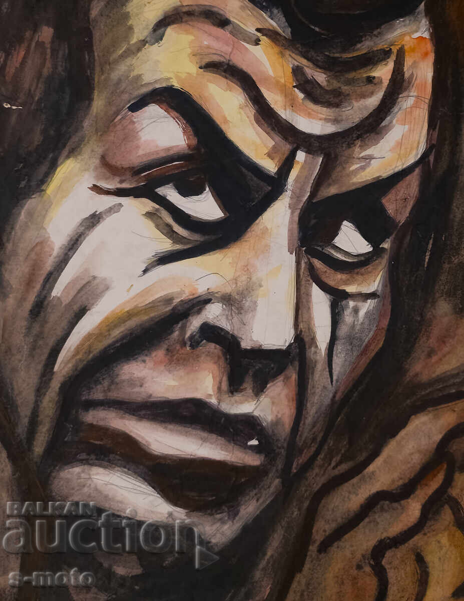 Auction Watercolor portrait painting of a man Auction Watercolor portrait painting of a man