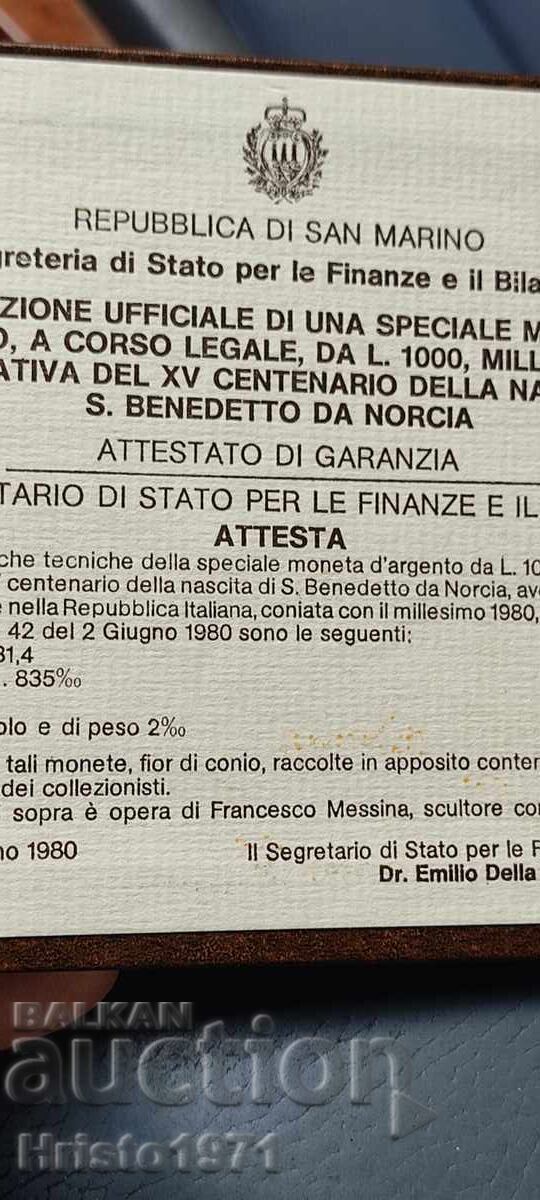 Δημοπρασία 1000 λίρες 1980 Σαν Μαρίνο