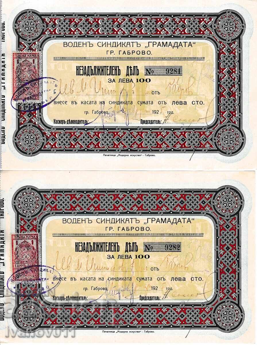 2 AКЦИИ С ПОСЛЕДОВАТЕЛНИ № С ГЕРБОВА МАРКА 1лв. 1924г. RRR 2 AКЦИИ С ПОСЛЕДОВАТЕЛНИ № С ГЕРБОВА МАРКА 1лв. 1924г. RRR