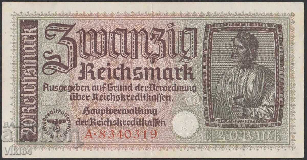 Банкнота Германия 20 Райхсмарки 1940 / 1945 г. Свастика