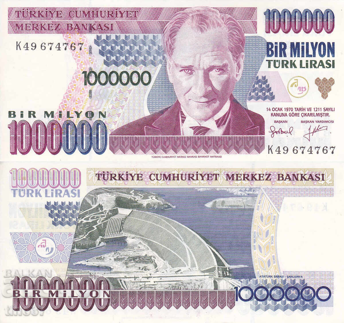 Tino37 - TURKEY - 1,000,000 LIRA - 1970/98 - XF