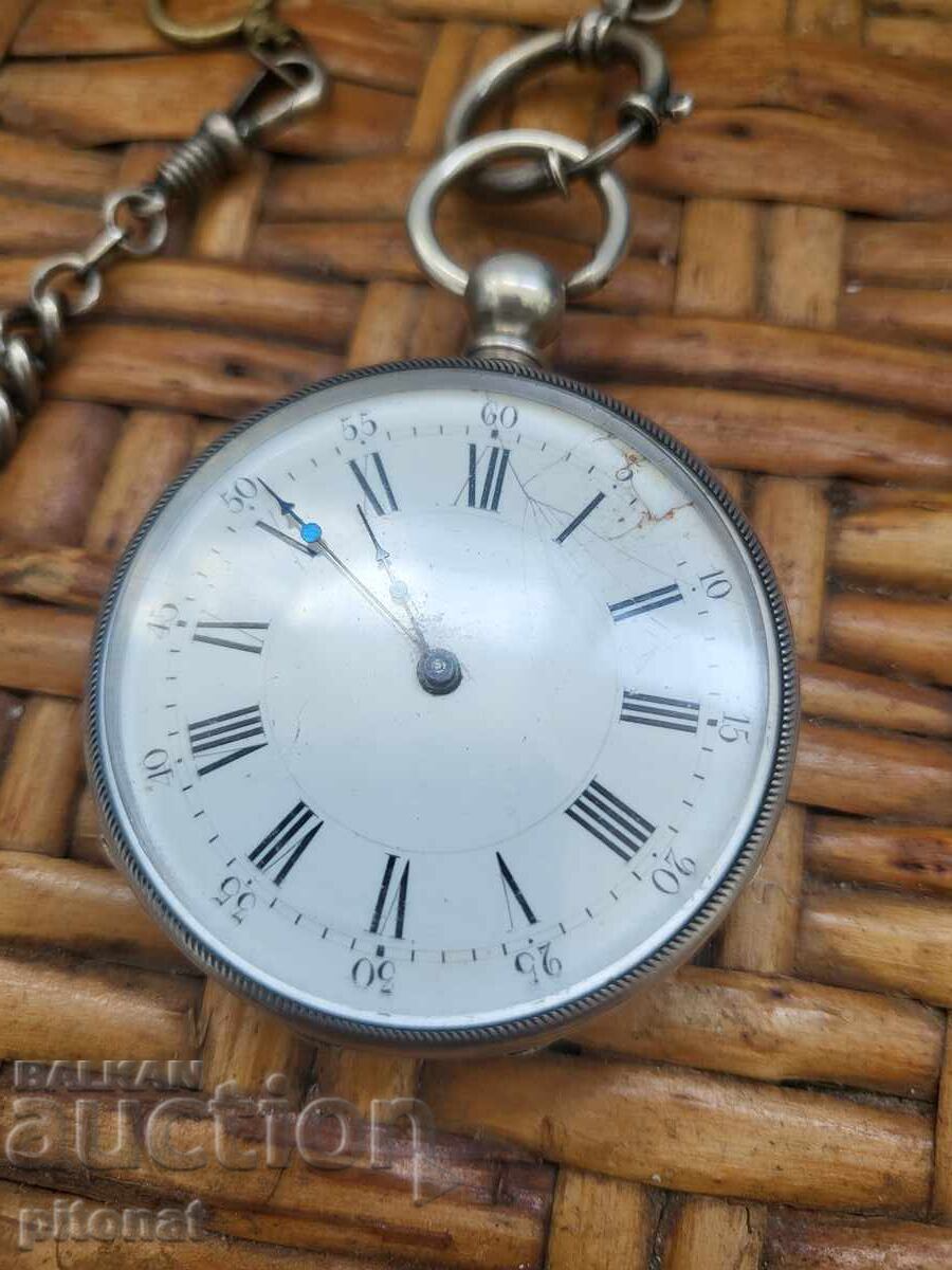 Ασημένιο ρολόι τσέπης με ασημένια αλυσίδα με τιμή 270.00 BGN | € 138.05