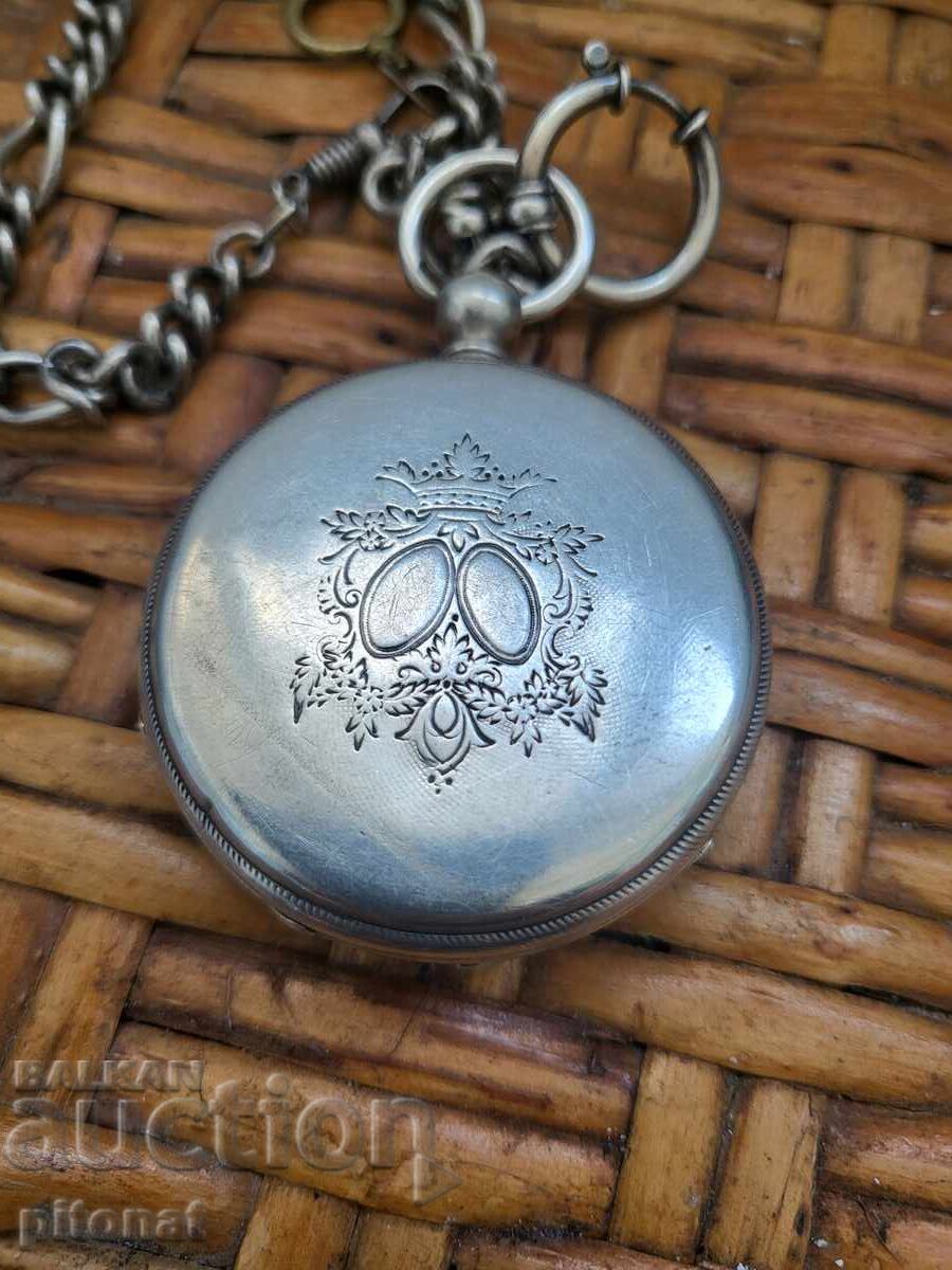 Δημοπρασία Ασημένιο ρολόι τσέπης με ασημένια αλυσίδα
