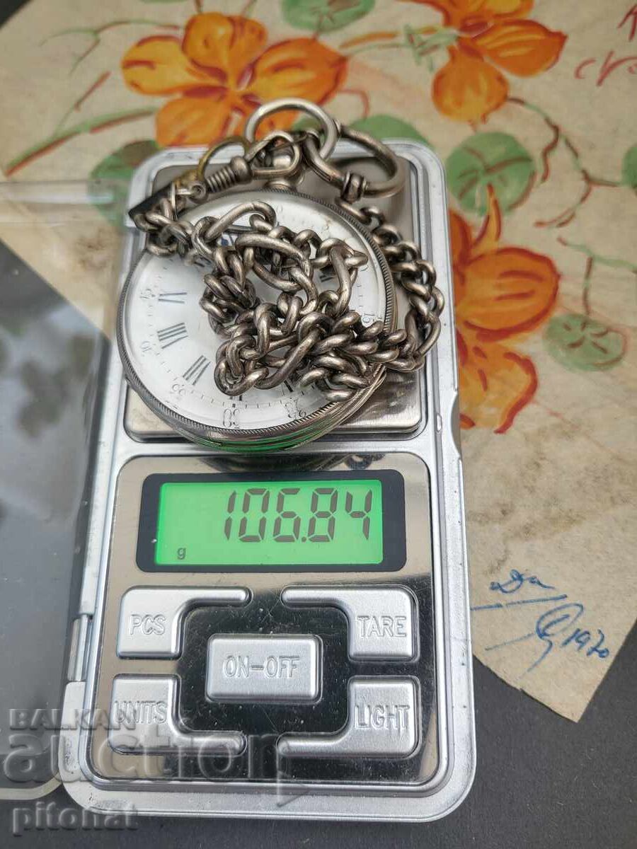 Ασημένιο ρολόι τσέπης με ασημένια αλυσίδα - 6