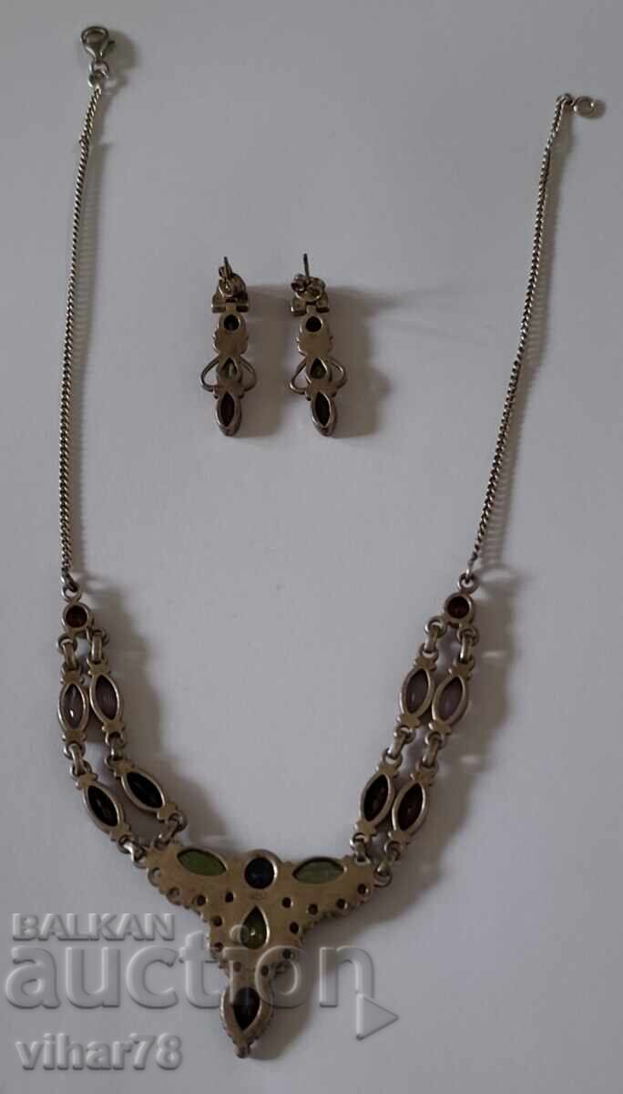 Много красив сребърен комплект-колие и обеци - 7
