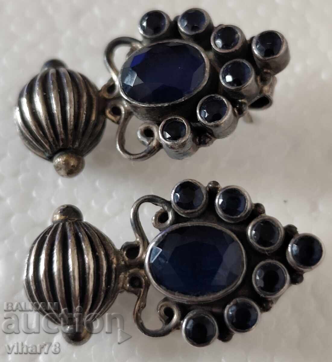 Δημοπρασία Παλιά ασημένια σκουλαρίκια με ζαφείρια