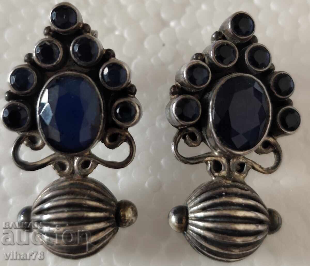 Παλιά ασημένια σκουλαρίκια με ζαφείρια