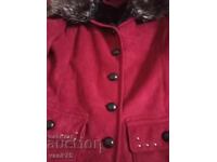 Palton Maro din piele întoarsă naturală, cu blană la interior