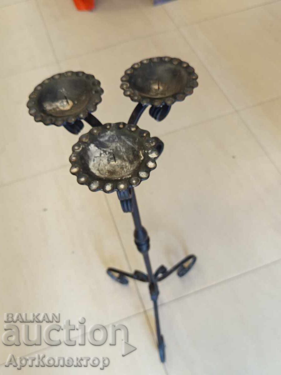 Auction  Tall Old Wrought Iron Candlestick