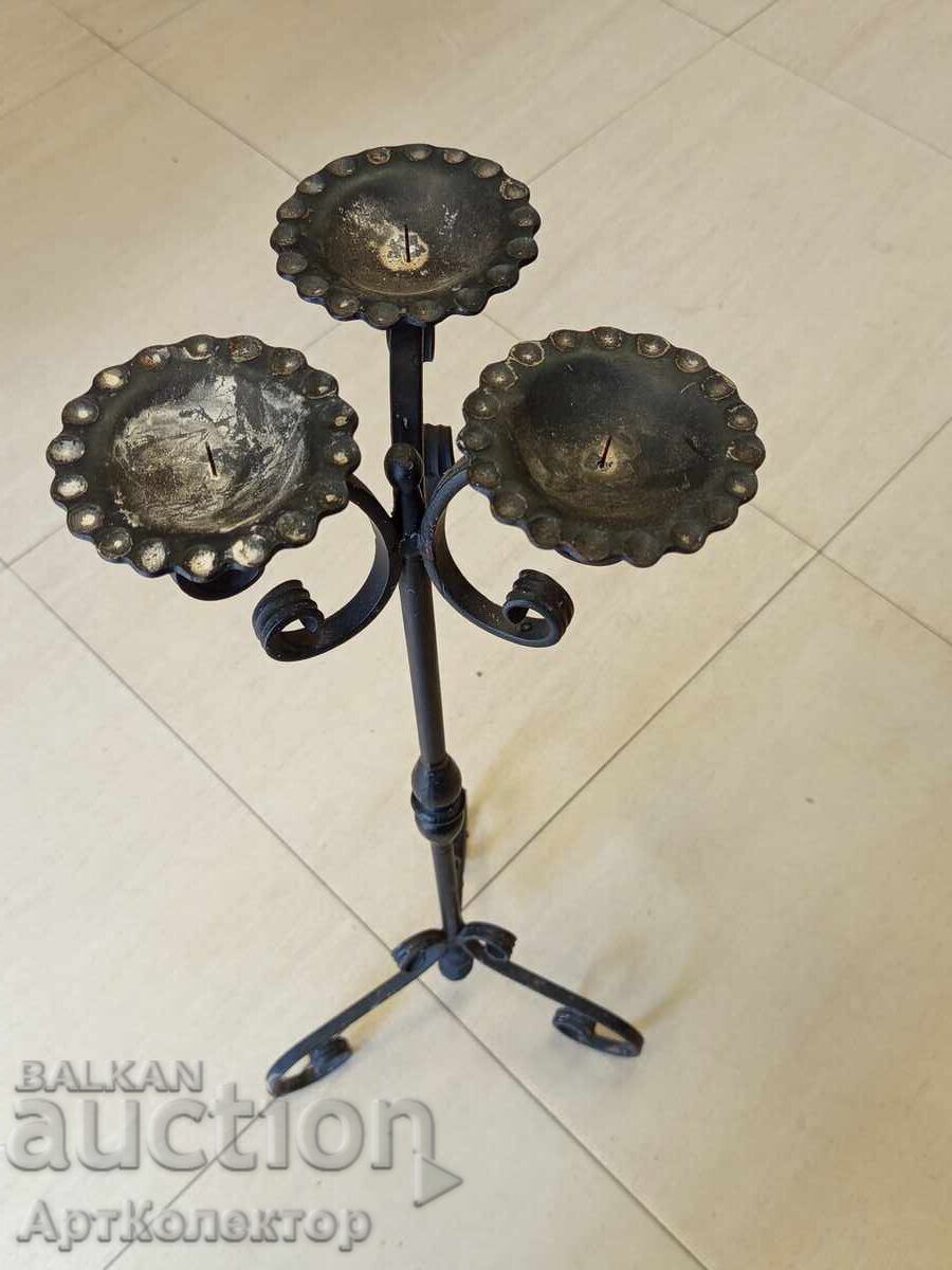 Tall Old Wrought Iron Candlestick - 5