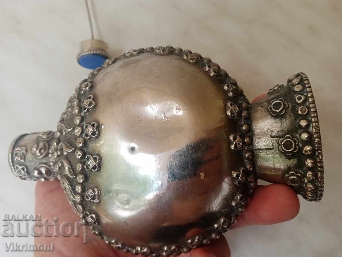 Auction  Old bottle, bottle, baby powder, pomade, large, melchior, peacock