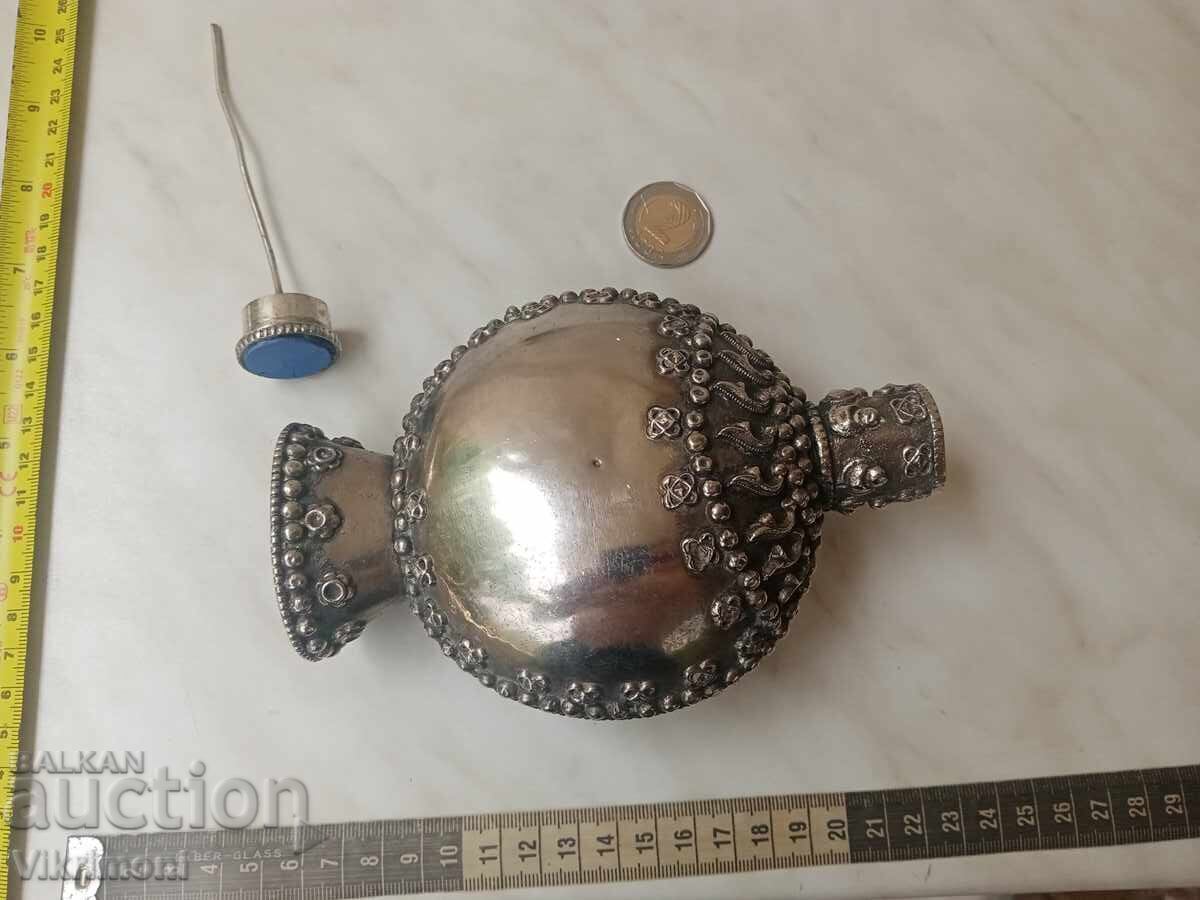 Old bottle, bottle, baby powder, pomade, large, melchior, peacock - 5