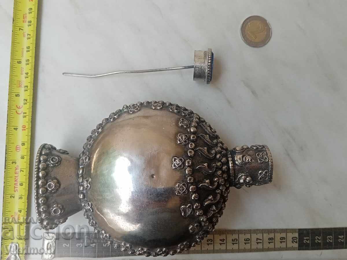 Old bottle, bottle, baby powder, pomade, large, melchior, peacock - 7