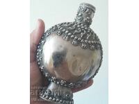 Sticlă veche, recipient, pudră de bebeluș, pomadă, mare, melchior, pahar