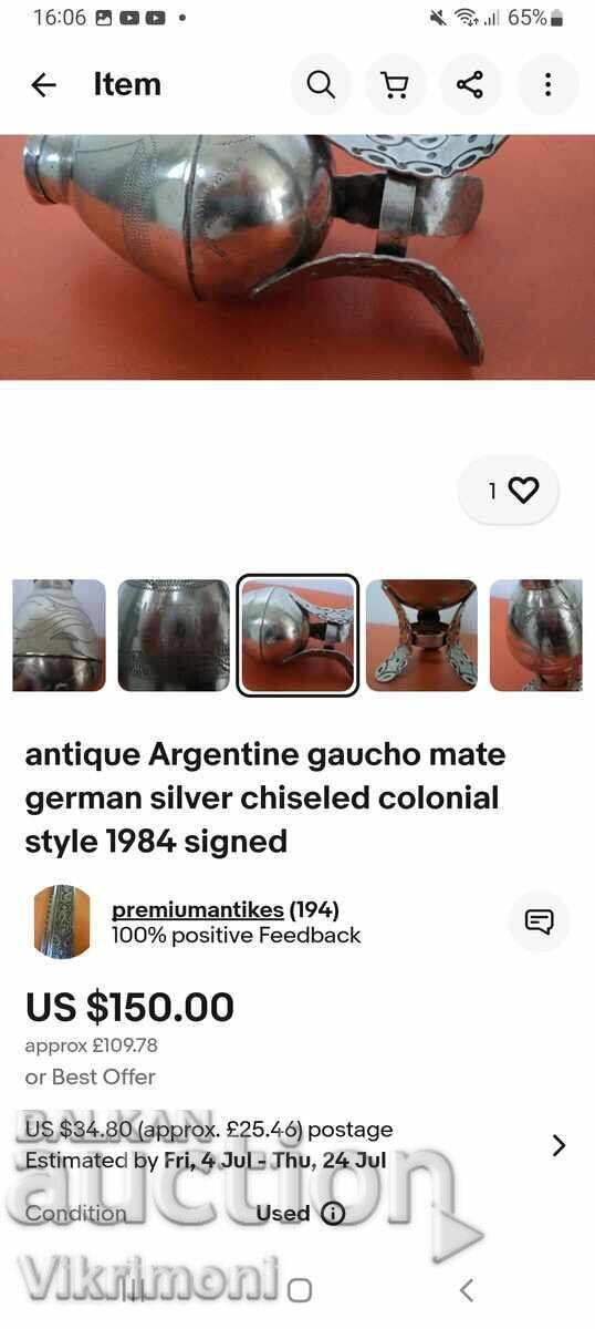Vas vechi, vintage, gravat, mate, pentru gauchos, rar - 7
