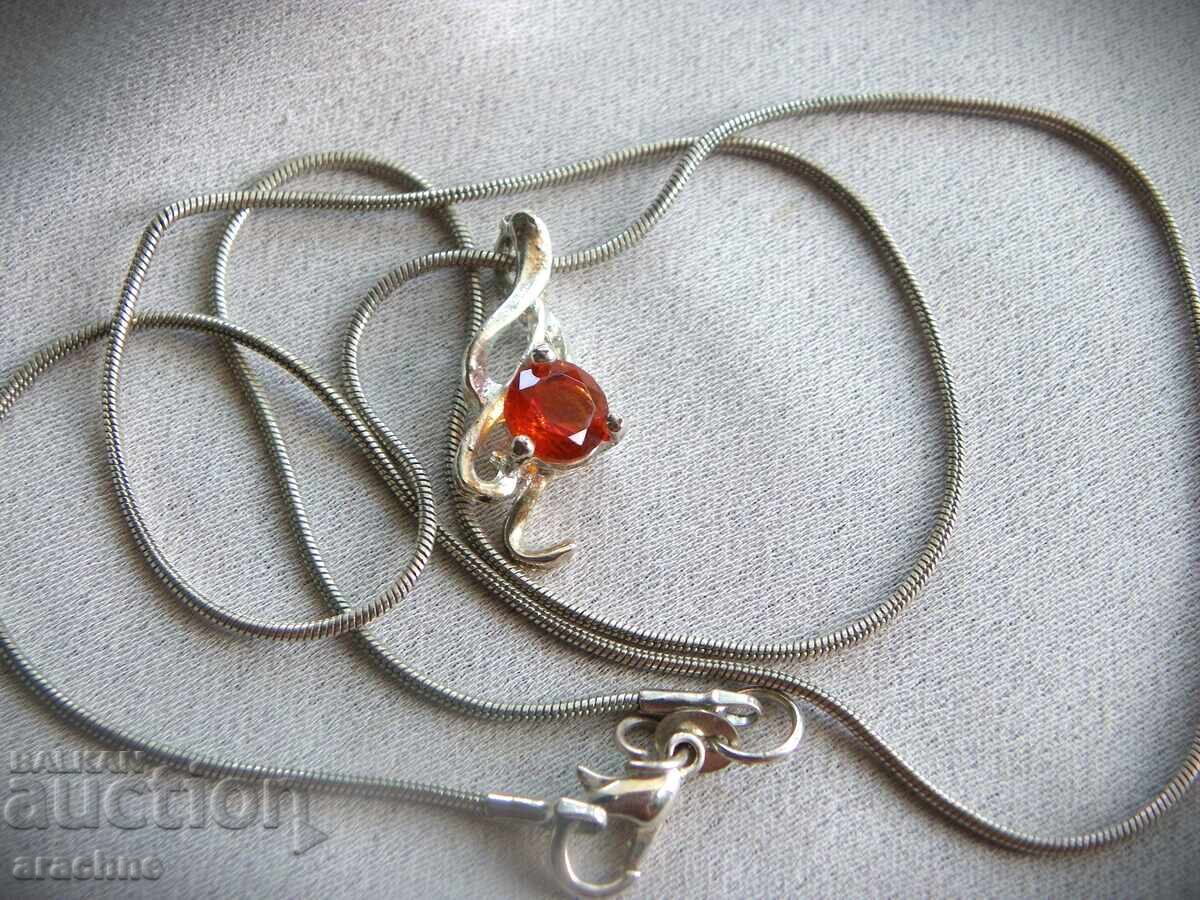 Сребърно колие с гранат-Спесартин - 5