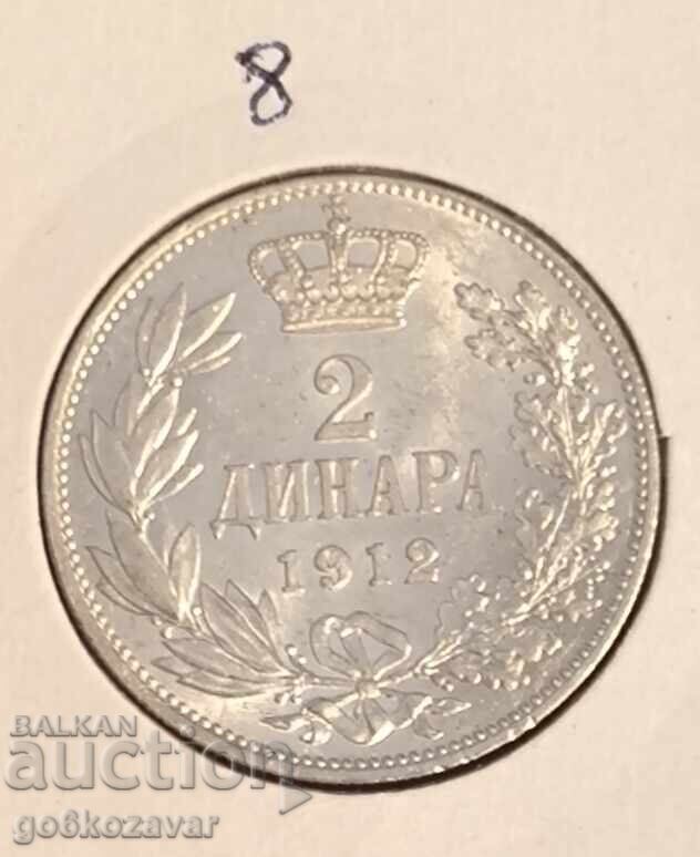 Serbia 2 dinari 1912 Argint ! UNC Monedă rară de top ! ! !