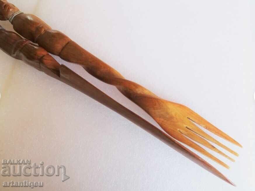 African Hand-Carved Knife and Fork Heads - Wooden - 5