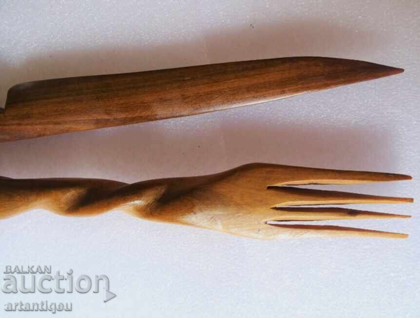 African Hand-Carved Knife and Fork Heads - Wooden - 7