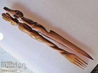Capete sculptate manual din Africa pentru cuțit și furculiță - lemn