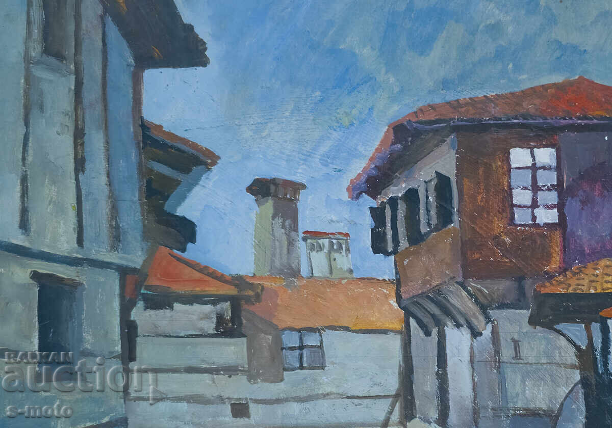 Peter Nenov painting urban landscape houses with price 300.00 BGN | € 153.39