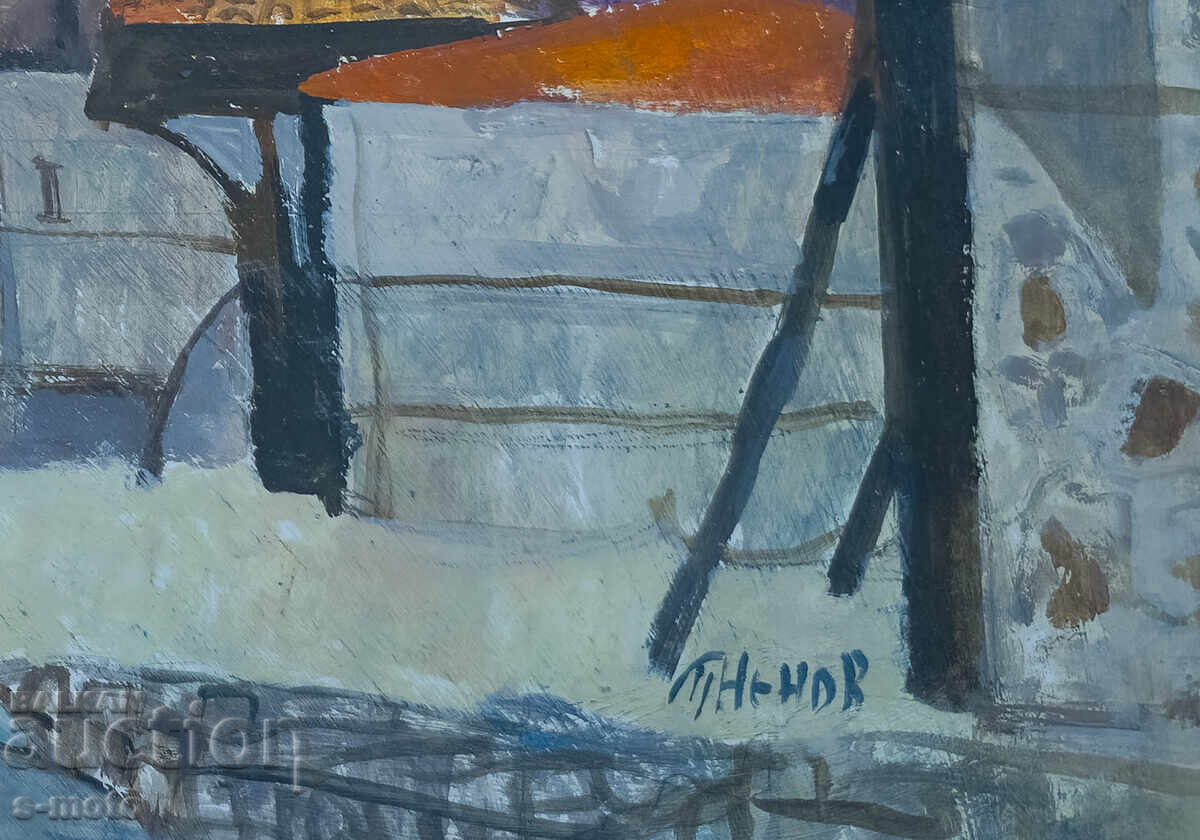 Auction  Peter Nenov painting urban landscape houses