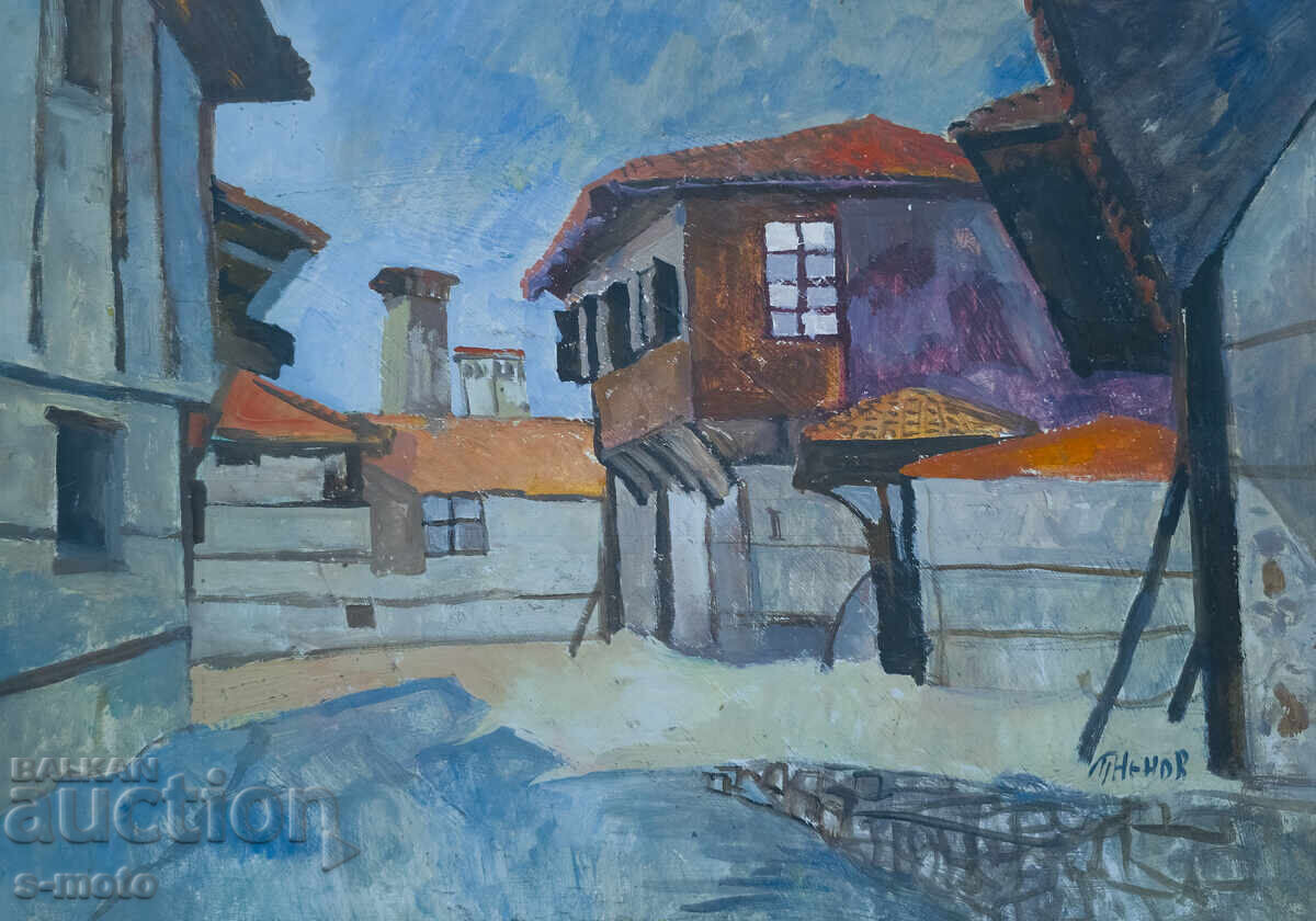 Peter Nenov painting urban landscape houses