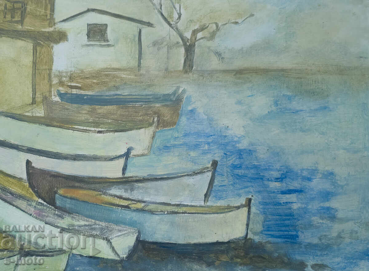 Πίνακας του Πέταρ Νένοφ, τοπίο με βάρκες με τιμή 300.00 BGN | € 153.39