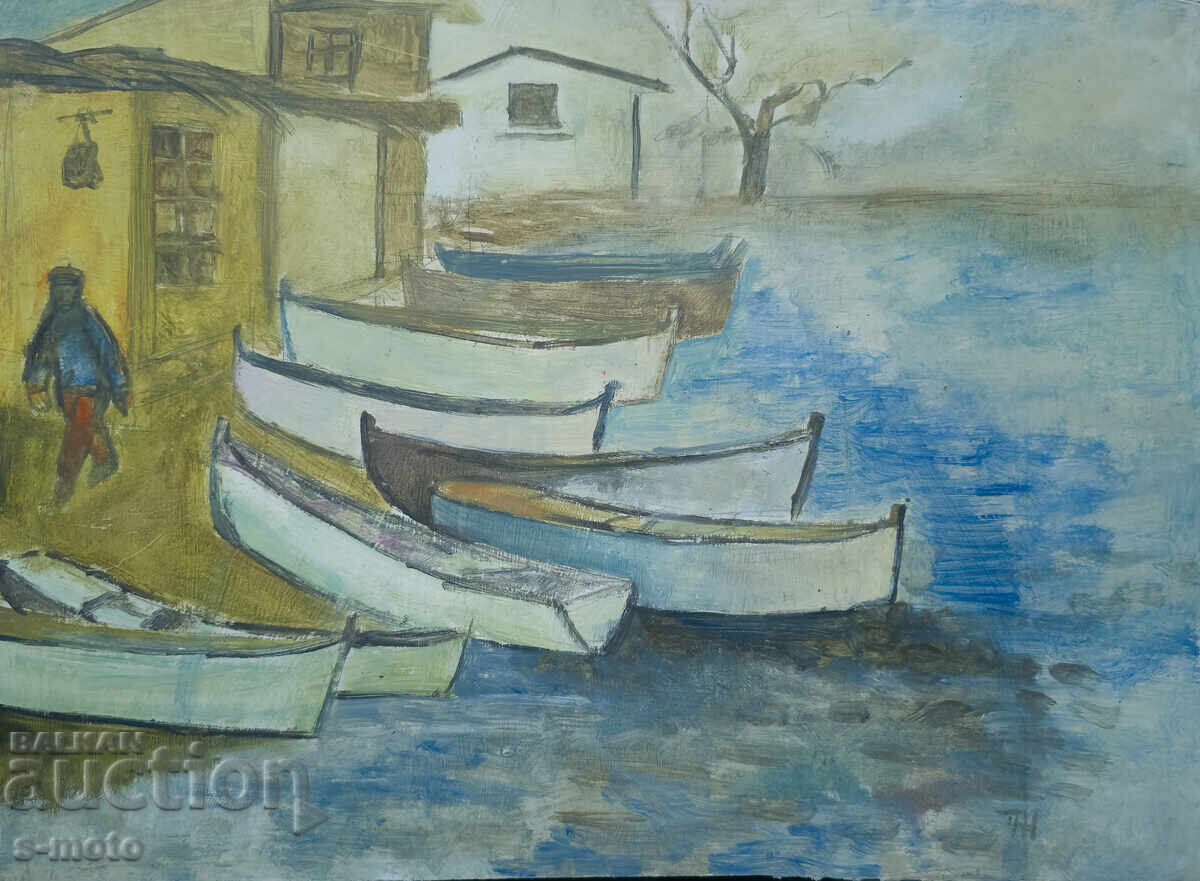 Πίνακας του Πέταρ Νένοφ, τοπίο με βάρκες - 5