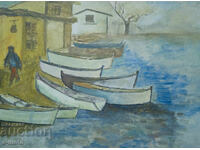 Peter Nenov painting landscape with boats