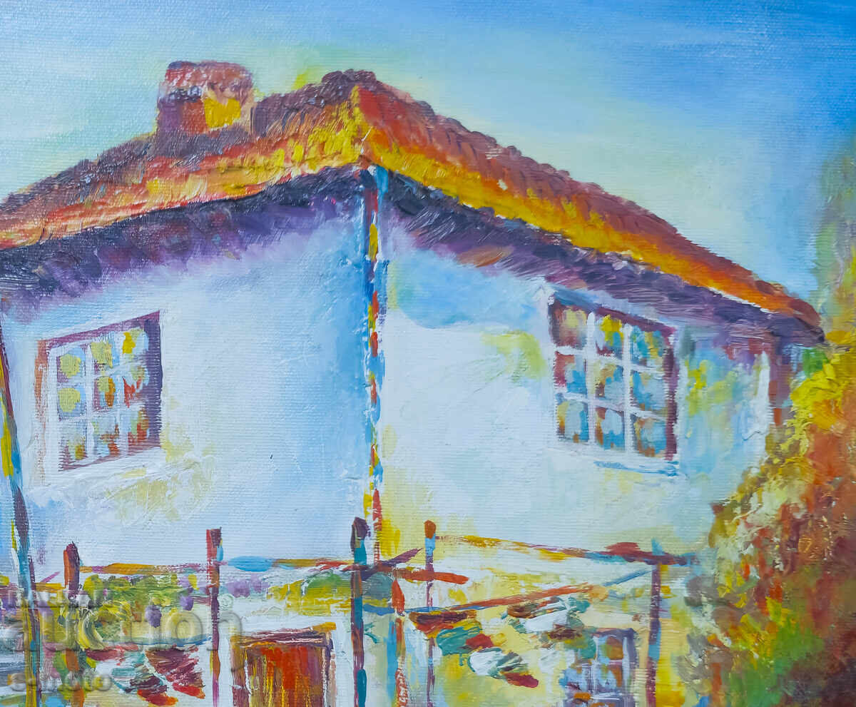 Δημοπρασία Έργο ζωγραφικής με λάδι, τοπίο με σπίτι