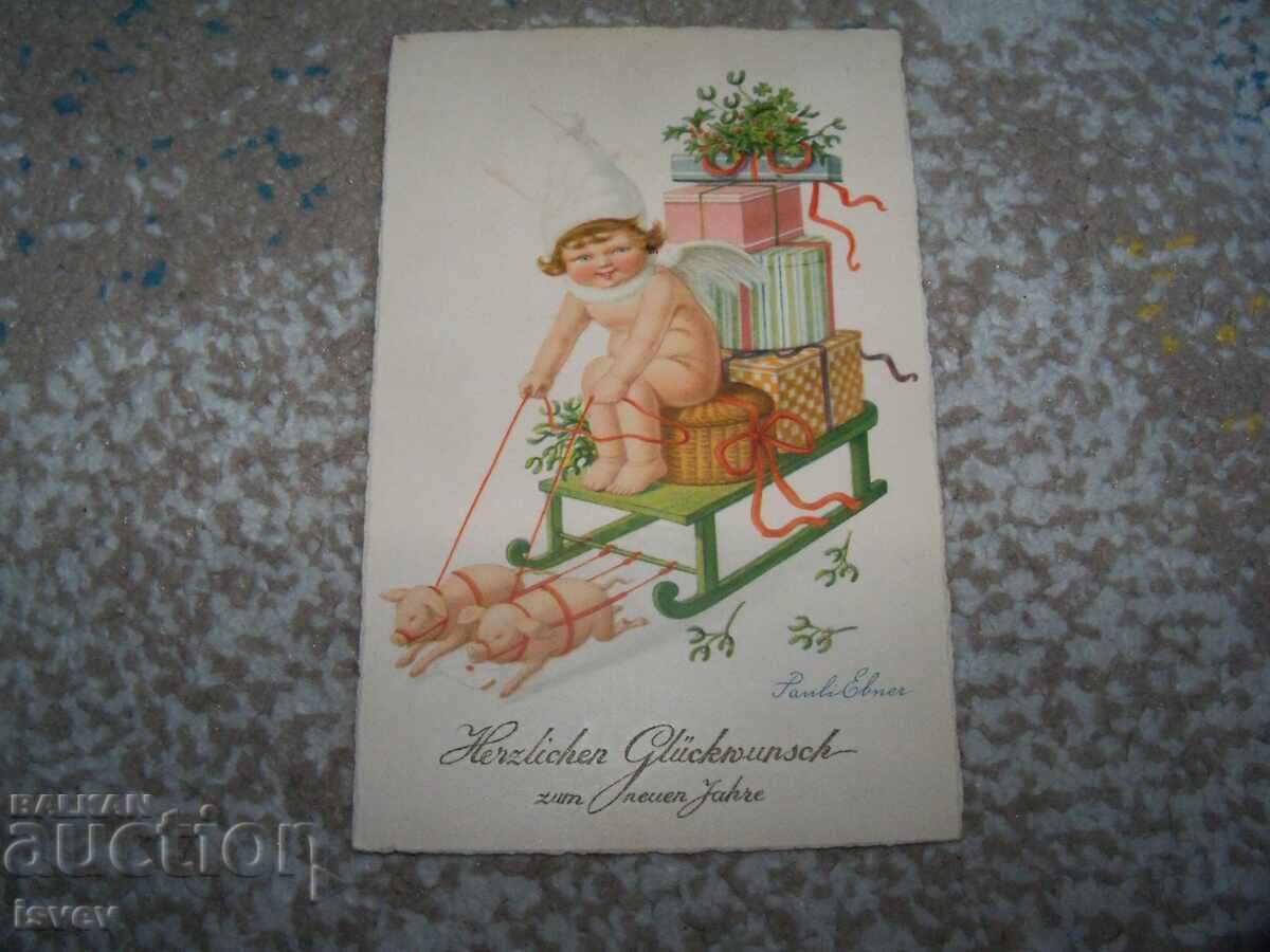 Auction  Old Austrian New Year's postcard with pigs