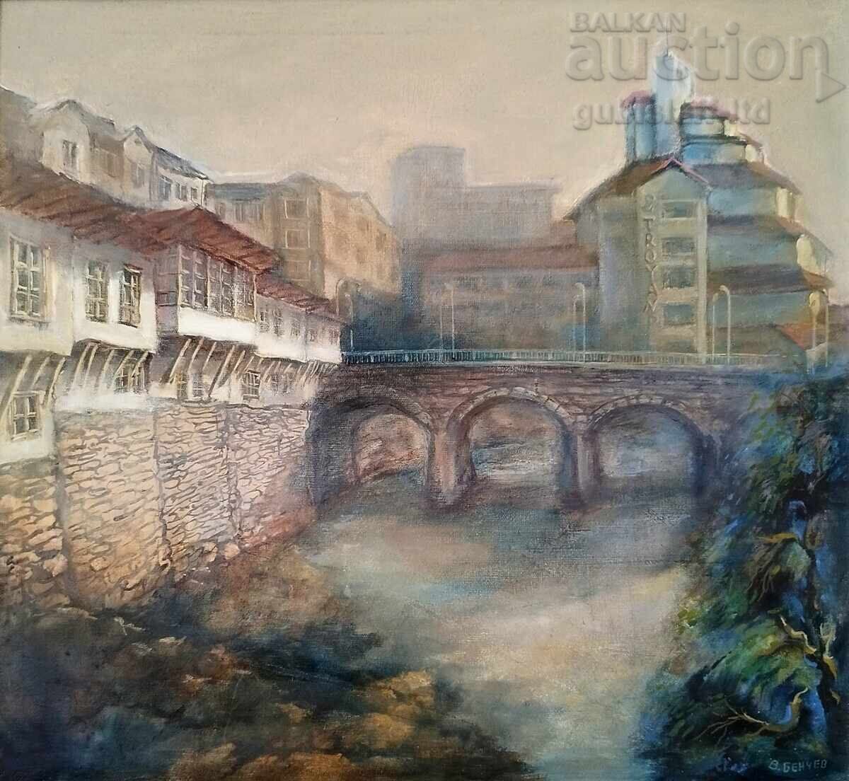 Painting, landscape from the town of Troyan, artist Vasil Benchev (1945-2014) with price 1200.00 BGN | € 613.55