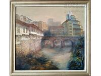 Πίνακας, τοπίο από την πόλη Τρογιάν, ζωγράφος Βασίλ Μπέντσεφ (1945-2014)