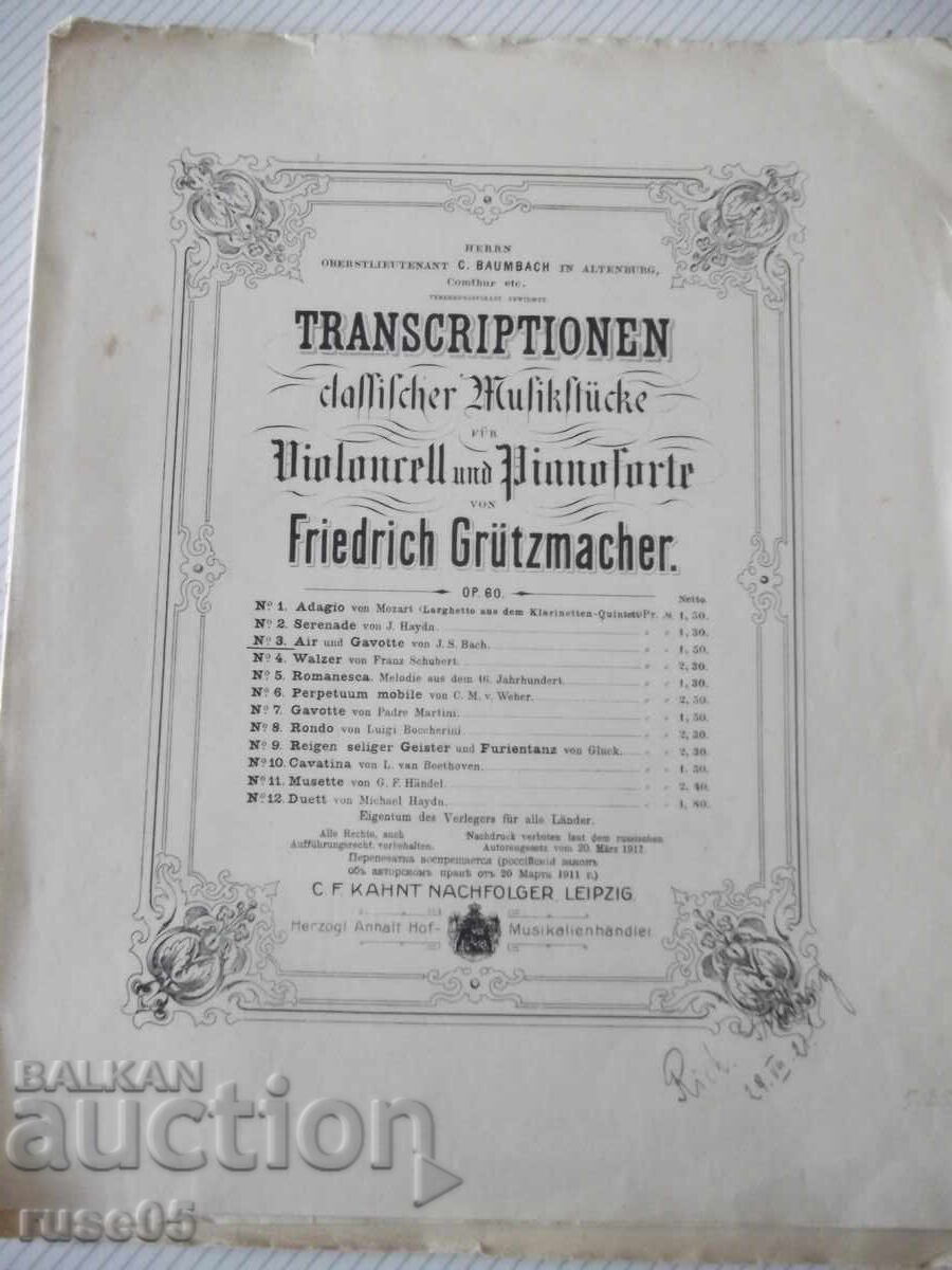 Sheet Music "Sheet Music for Cello and Piano - Fr. Grützmacher" - 8 pages