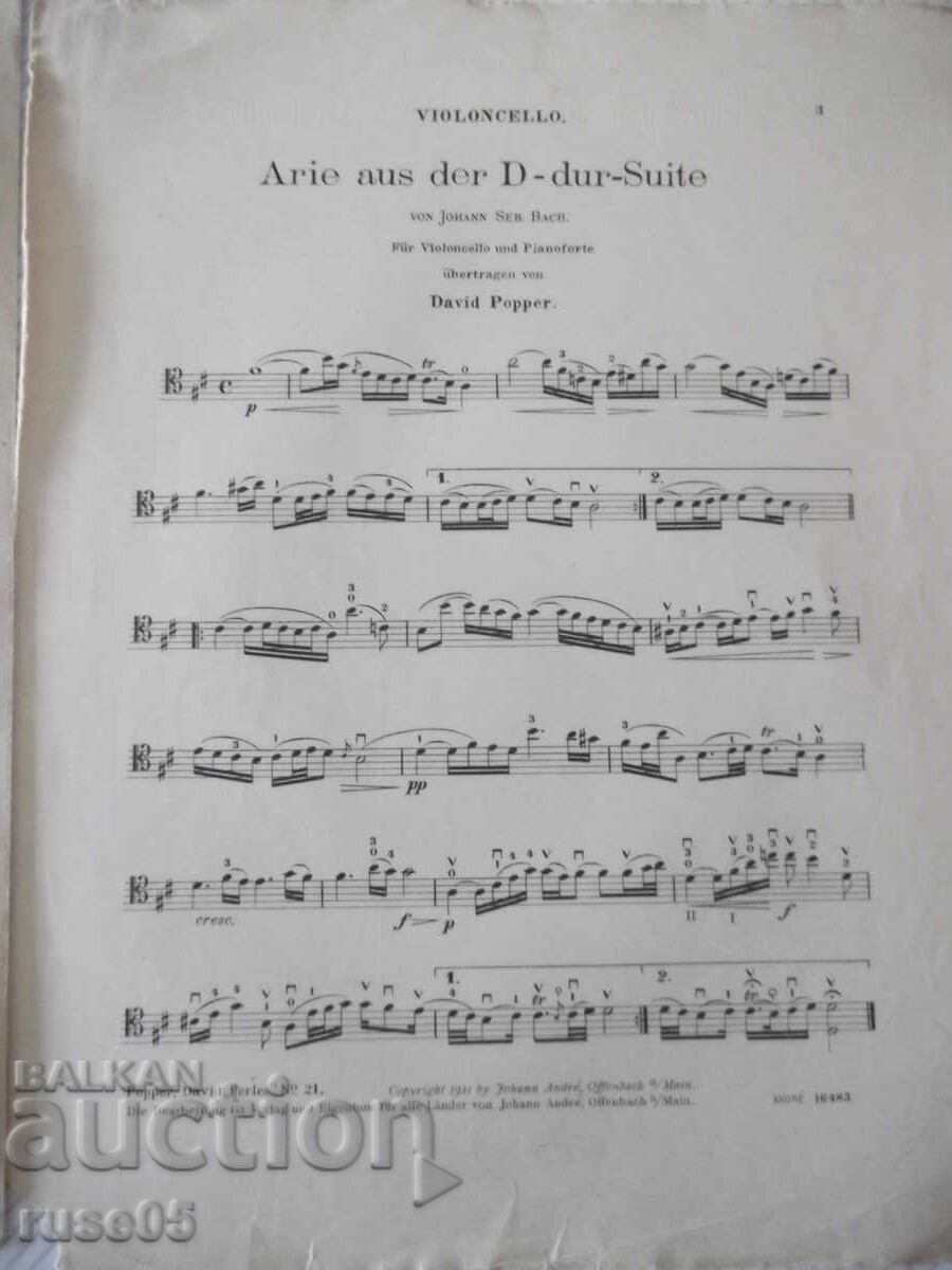 Delivery of Sheet Music "Aria from the D Major Suite for Cello...-D. Popper"-4c