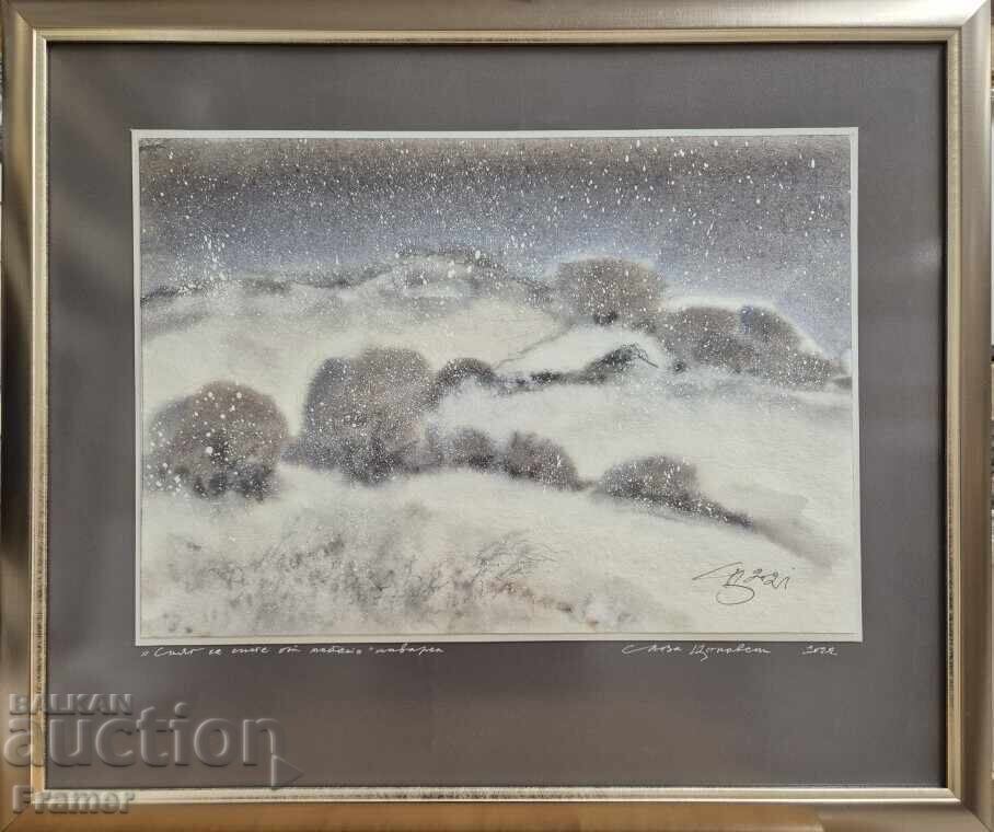 Large watercolor by the CENTENARIAN Sava Tsonovski, winter 16