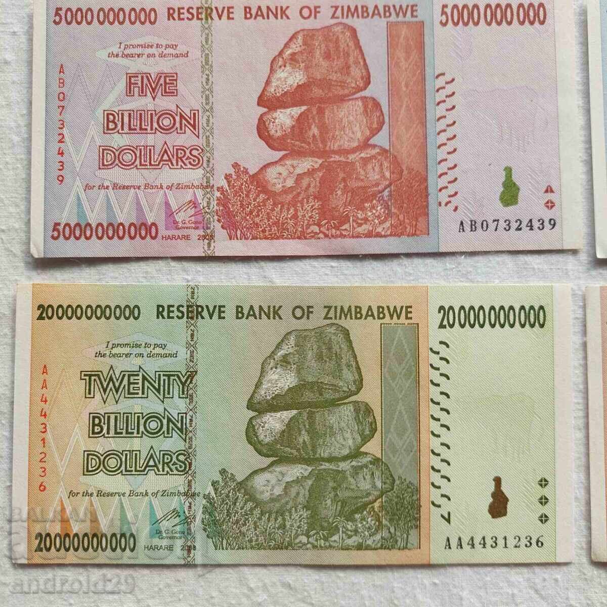 Τραπεζογραμμάτια Ζιμπάμπουε/Zimbabwe 2008, Δολάρια, 6 τεμάχια - 5