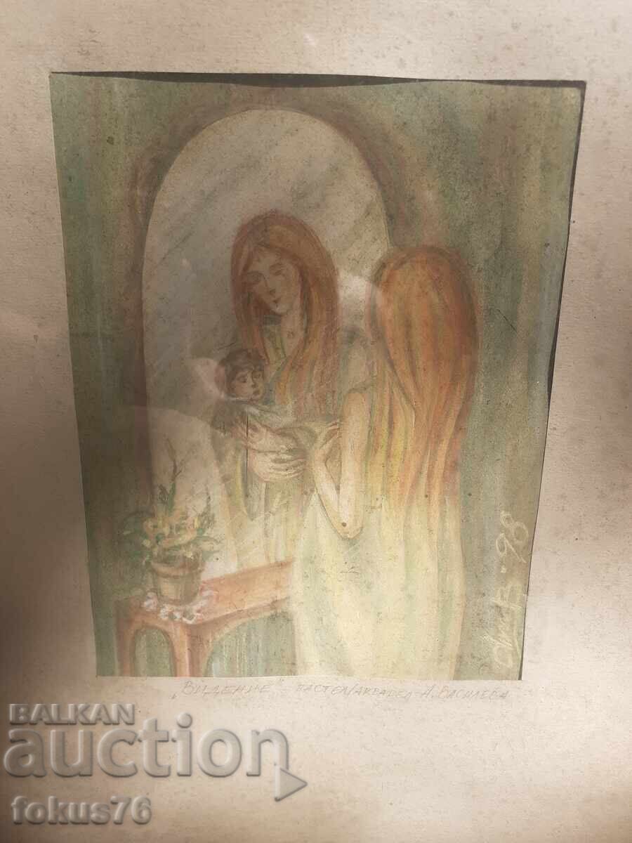 Картина рисунка пастел бъгарски художник подпис посвещение с цена 15.00 лв. | € 7.67 Картина рисунка пастел бъгарски художник подпис посвещение с цена 15.00 лв. | € 7.67