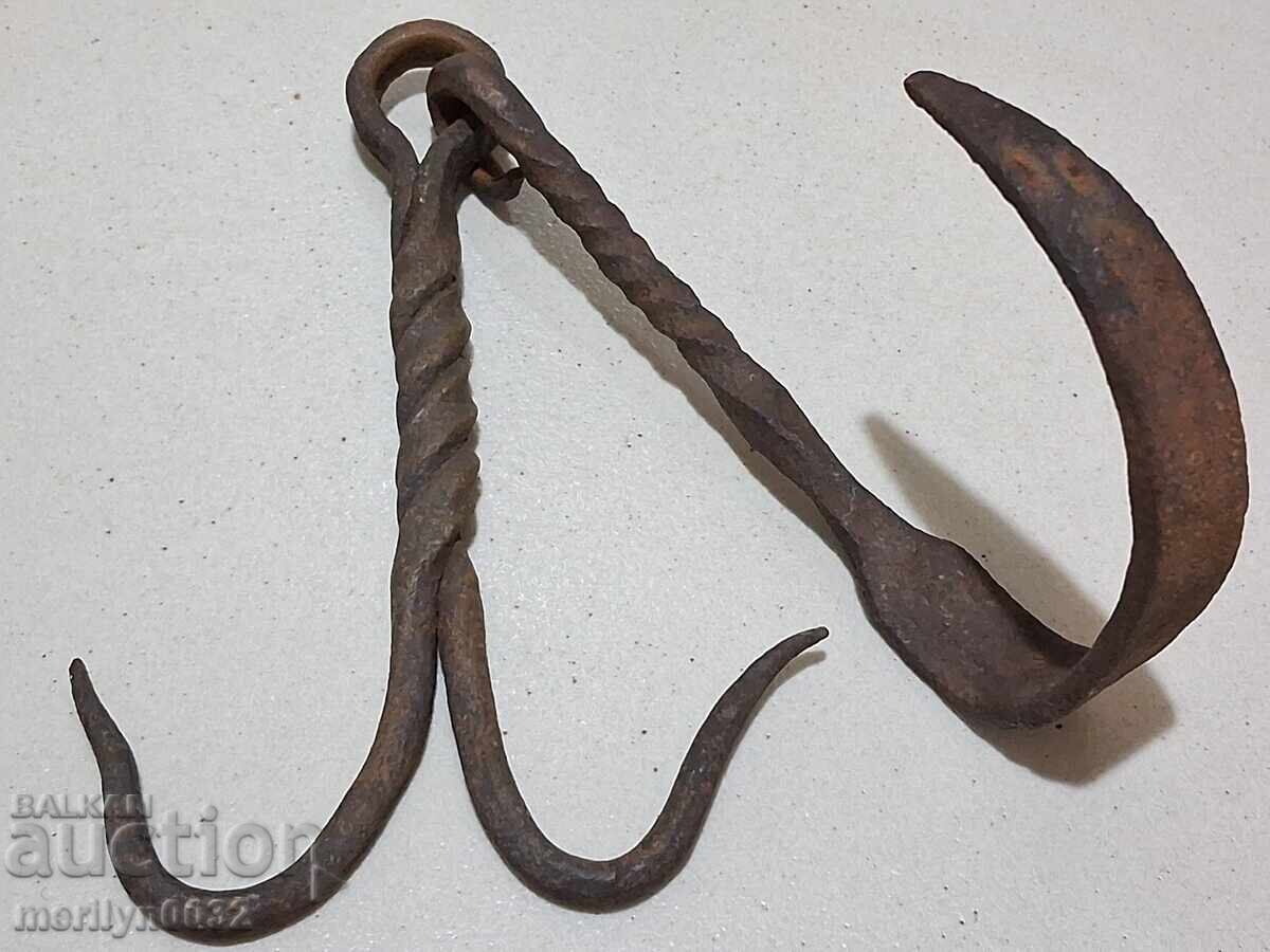 Αρχαίο σφυρήλατο άγκιστρο για κρέμασμα, διπλό γάντζο σφυρήλατο σίδερο - 5