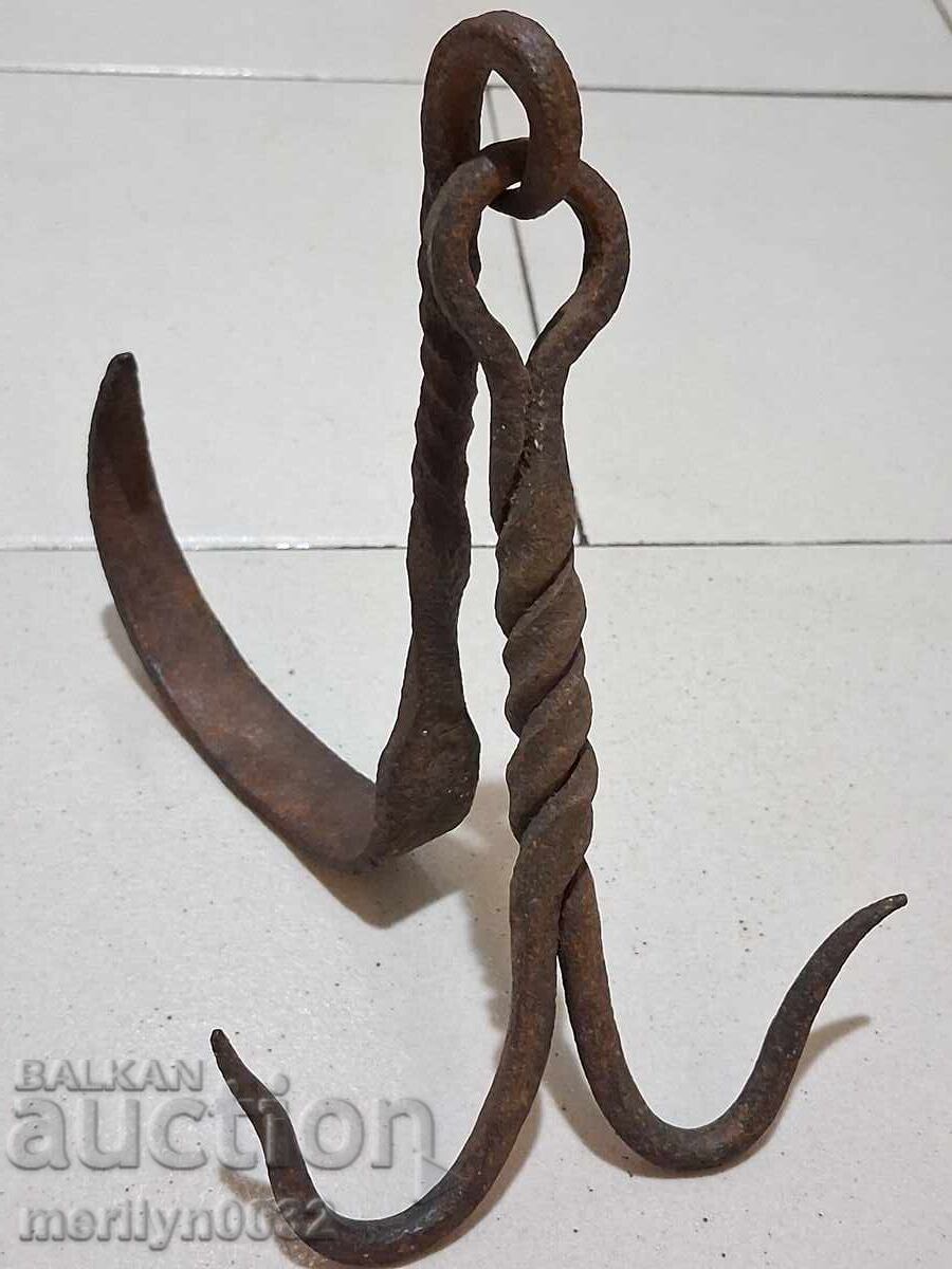 Cârlig vechi forjat pentru jupuit, cârlig dublu fier forjat Cârlig vechi forjat pentru jupuit, cârlig dublu fier forjat