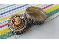 Antique filigree, silver-plated box with cameo