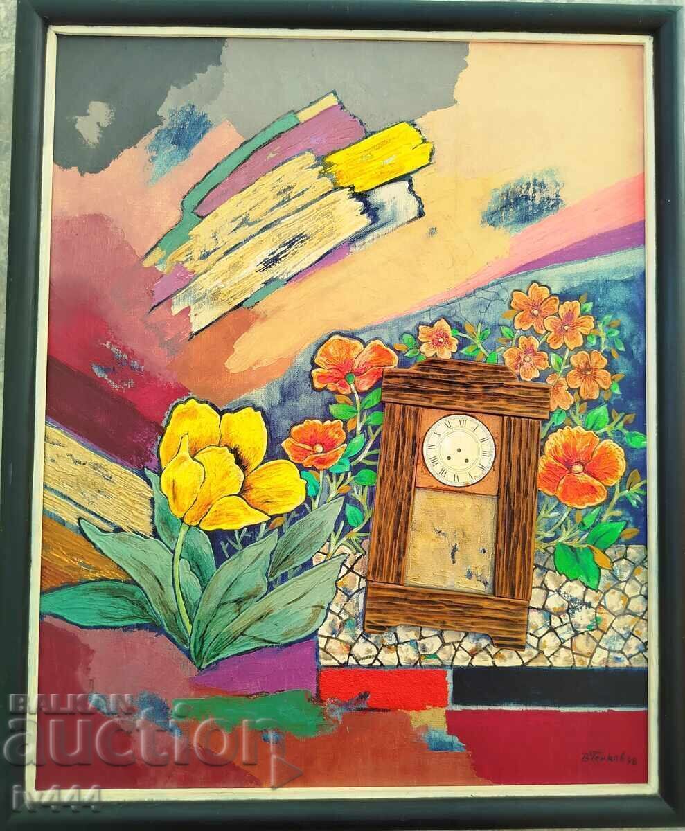 VASIL GENKOV TABLOU VECHI BULGĂRESC ÎN ULEI - FLORI 1998