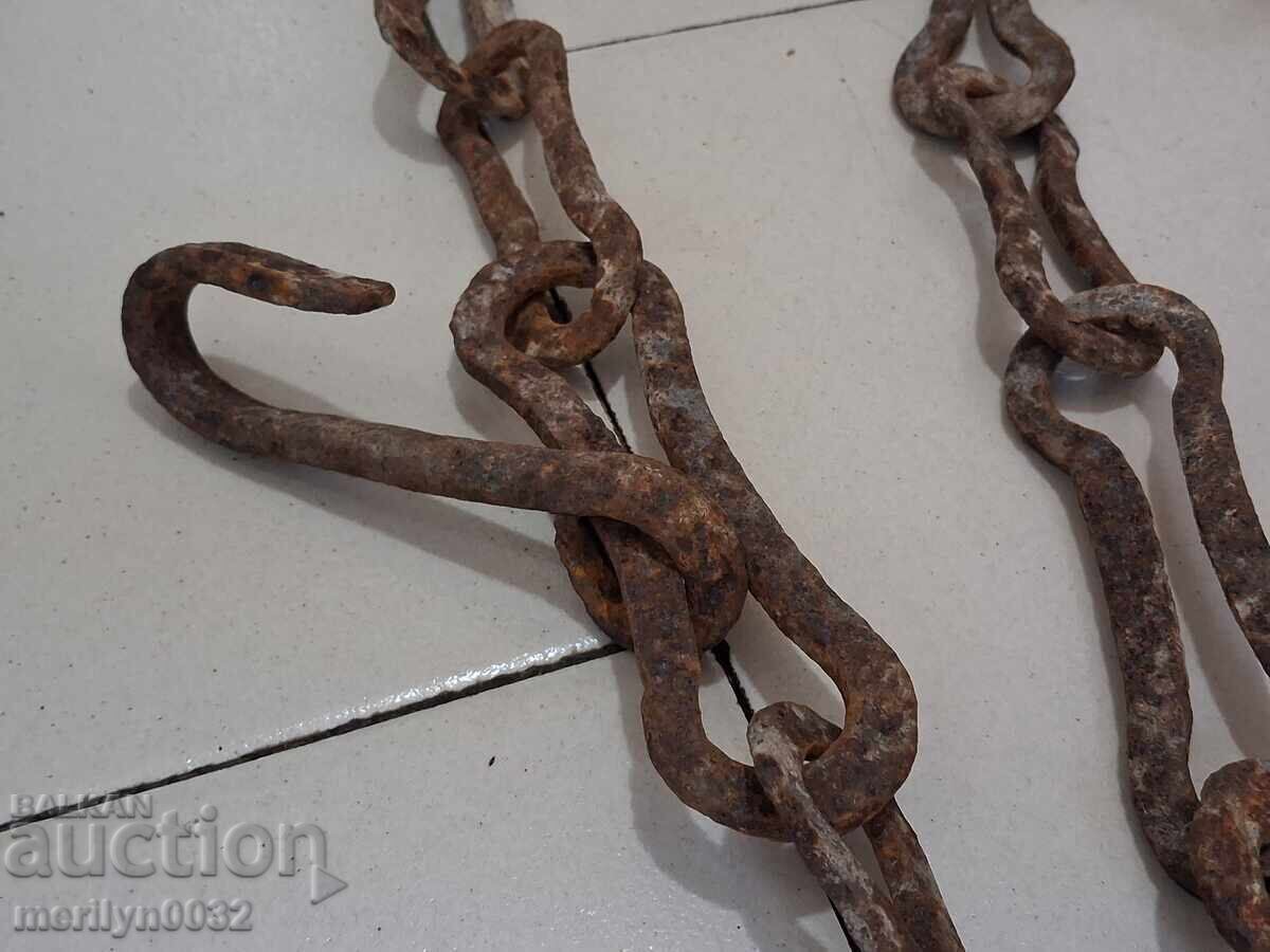 Old wrought iron chain with hook, hearth chain hook chain - 5