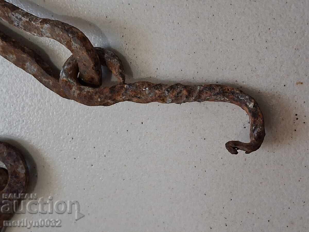 Old wrought iron chain with hook, hearth chain hook chain - 7