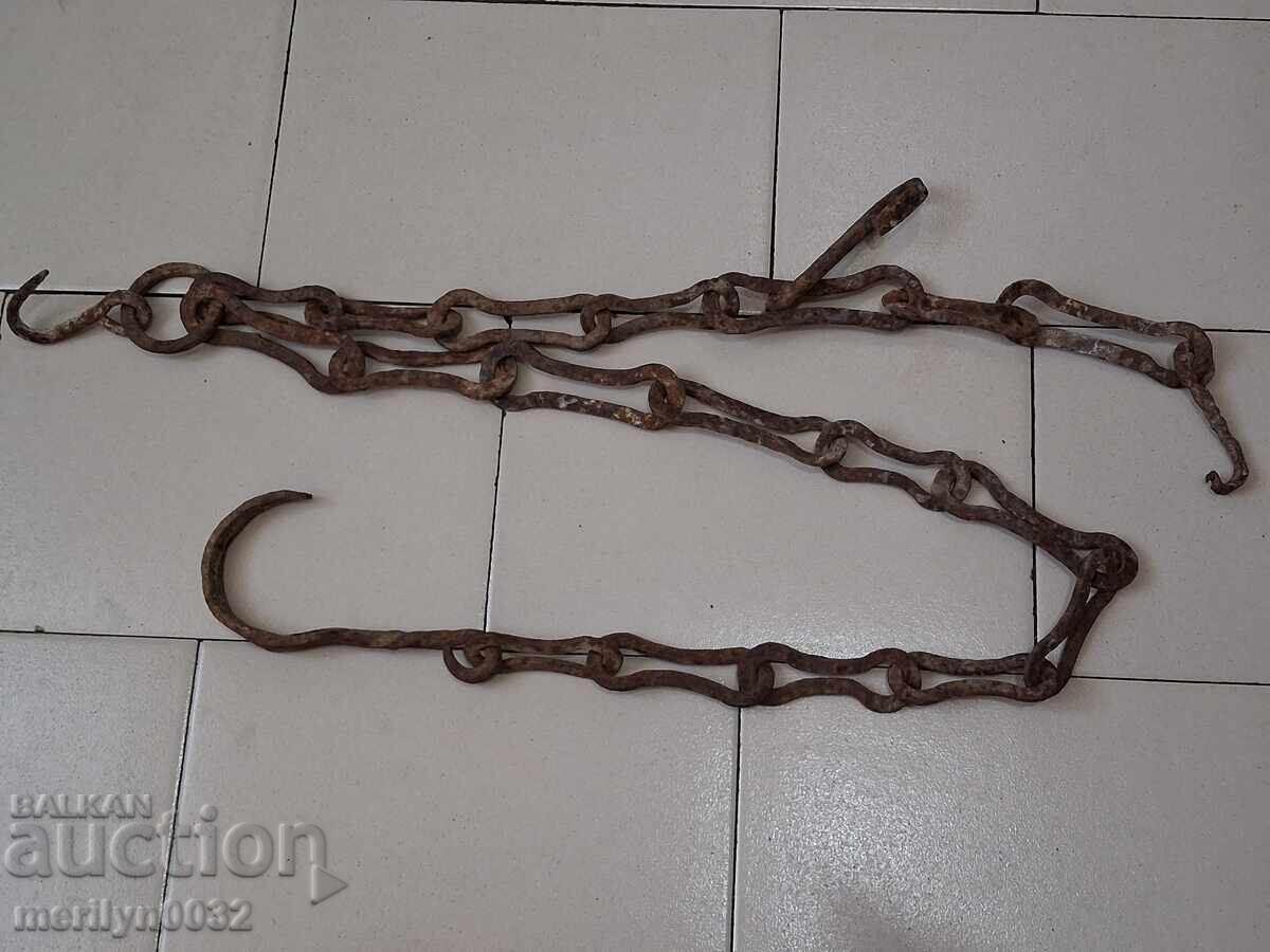 Old wrought iron chain with hook, hearth chain hook chain