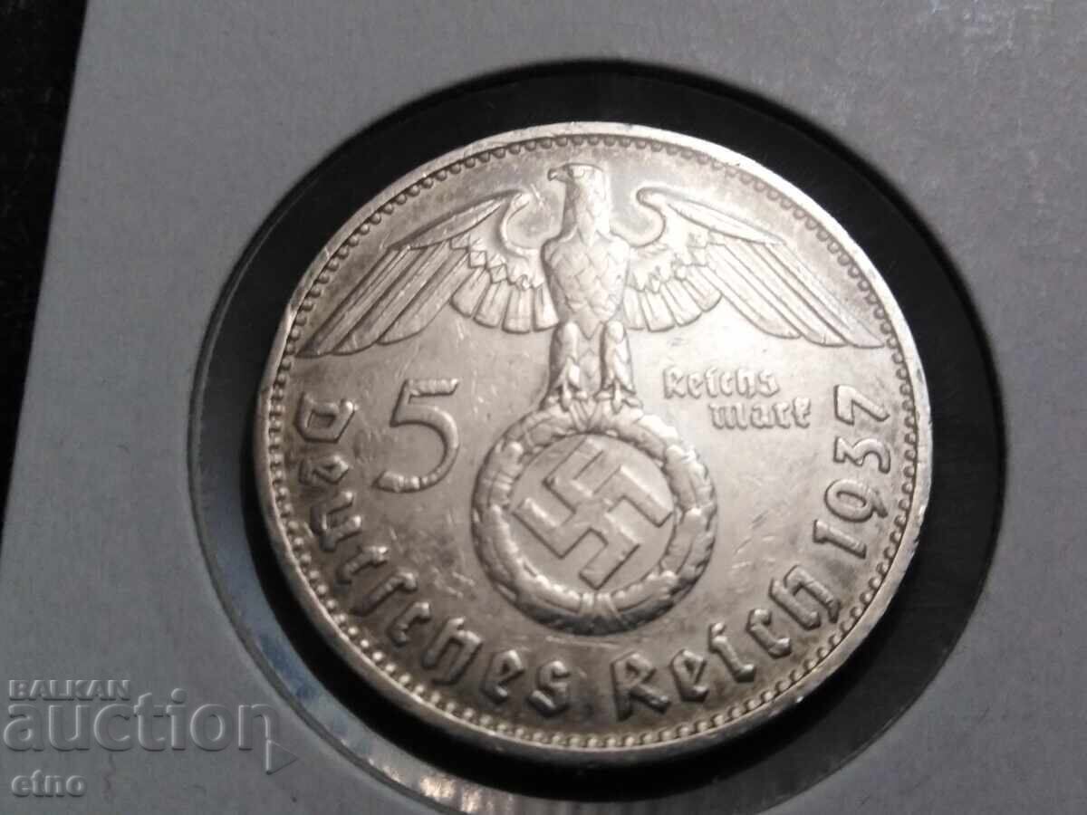 GERMANIA 5 MARCI 1937 D, ARGINT, MONEDĂ, MONEDE