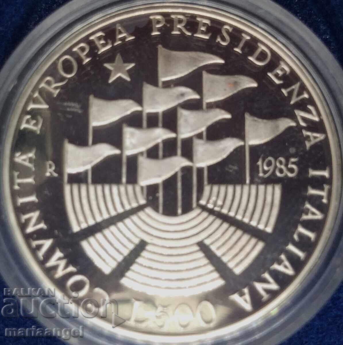 500 λίρες 1985 Ιταλία UNC Προεδρία στην ΕΕ σετ. κουτί Ag με τιμή 54.00 BGN | € 27.61