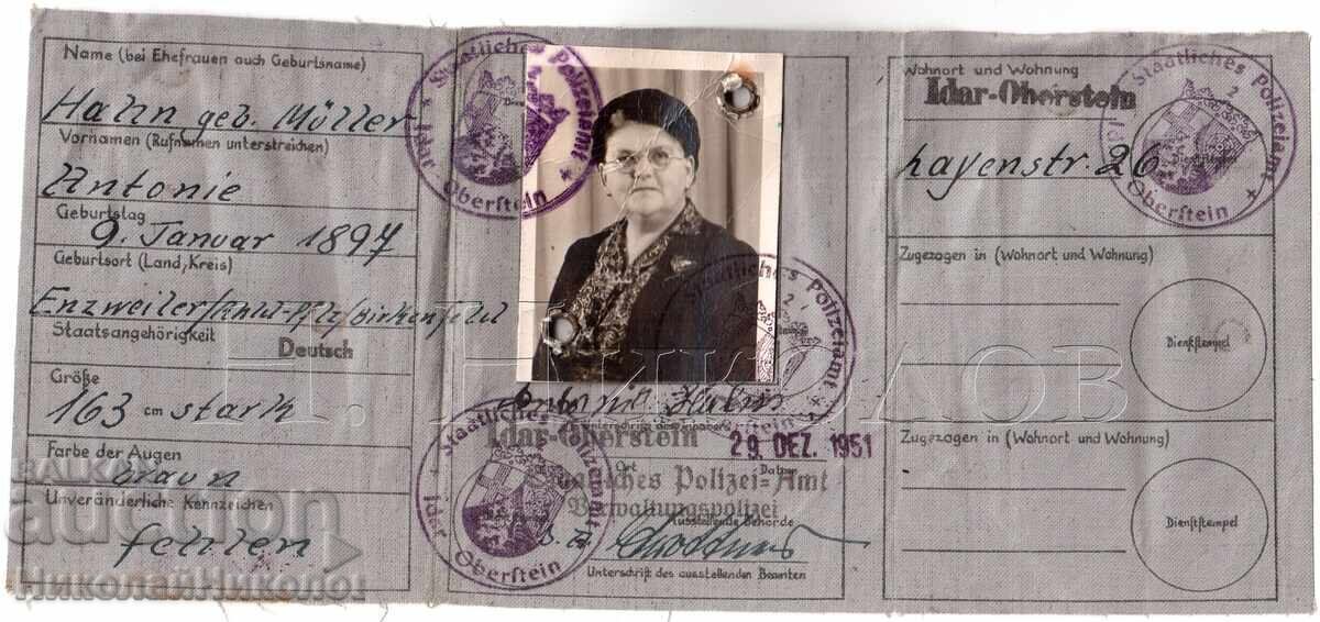 1951 ΠΑΛΙΑ ΤΑΥΤΟΤΗΤΑ ΔΙΑΒΑΤΗΡΙΟ ΓΕΡΜΑΝΙΑ ΟΔΓ Ε096